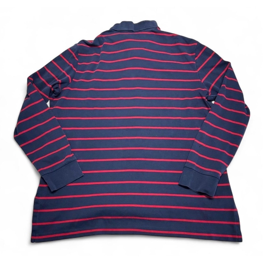 Polo Ralph Lauren Mens XL Long Sleeve Striped Polo Shirt Navy Blue Red - Picture 2 of 8